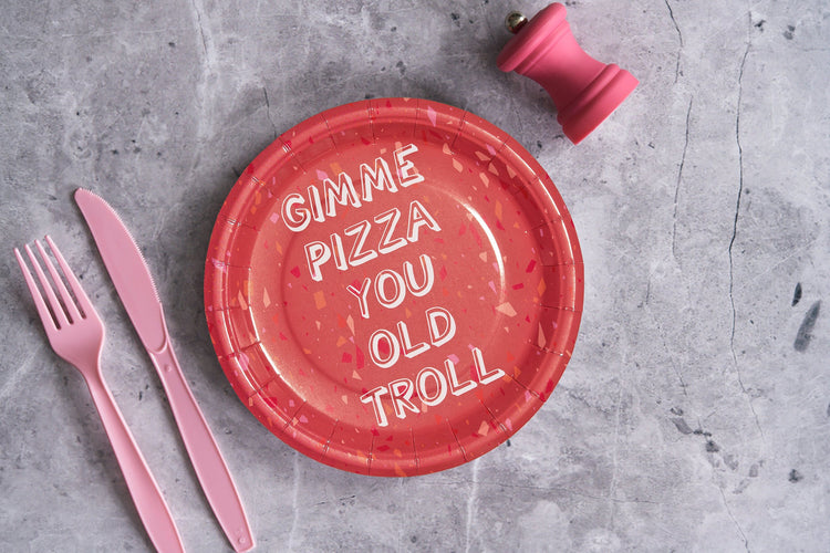 Gimme Pizza You Old Troll Paper Plate Set